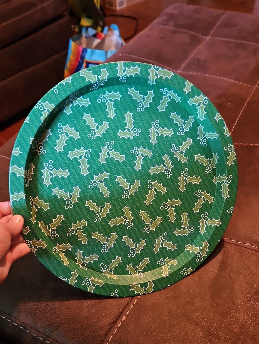 Green Holly Pattern Party Tray- Home Party Supplies